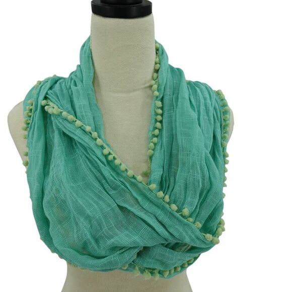 J.Crew Aqua Green Pom-Pom Infinity Scarf NWT - Picture 1 of 8